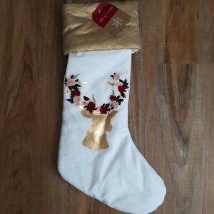 Allen + Roth Fancy Holiday Christmas Stocking Embroidered Floral Reindeer NWT